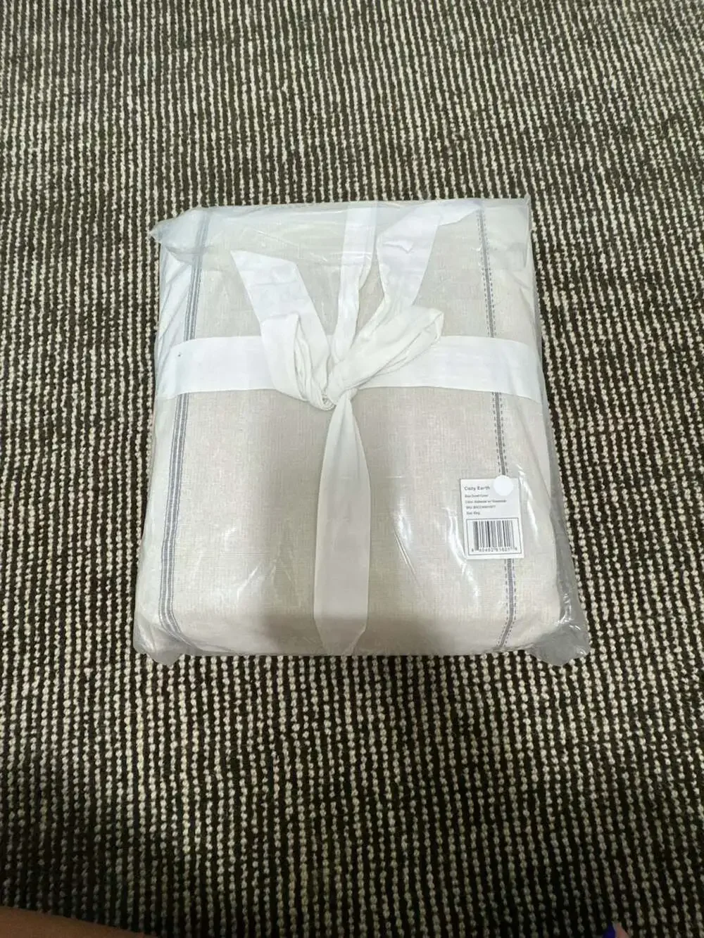 Cozy Earth Baja King Duvet Cover in Alabaster with Oceanside Stripe